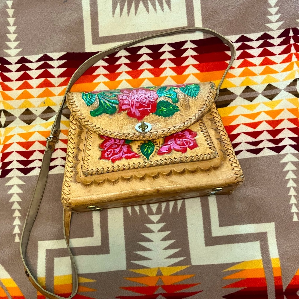 Handmade Leather Purse with flower decal